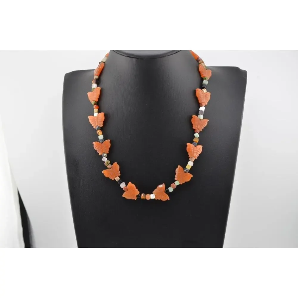 Navajo Mary W. Roanhorse Carved Brown Agate and Glass Necklace Set